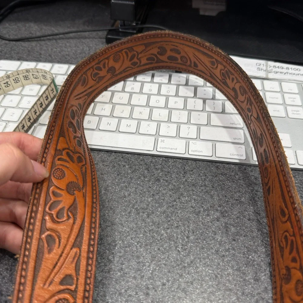 Harness Cowhide Belt Mens 32 Brown Good Floral Tooled Coastal Buckle